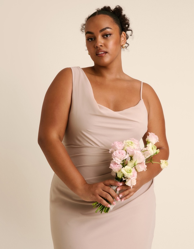 Six Stories - Cowl Front Asymmetrical Chiffon Bridesmaid Dress