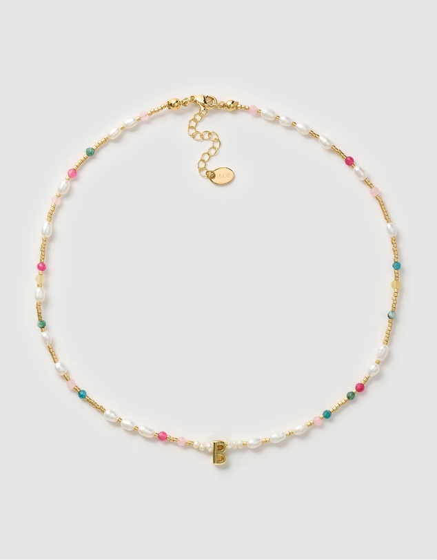 Arms Of Eve - Beaded Gemstone and Pearl Initial Necklace