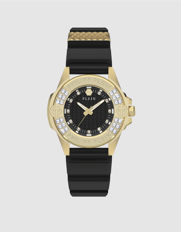 Philipp Plein - Plein Majesty Gold-tone with Crystals 38mm Black Dial and Silicone strap
