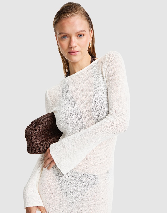 TALA - Multiway Gold Ring Long Sleeve Resort Knit Dress 