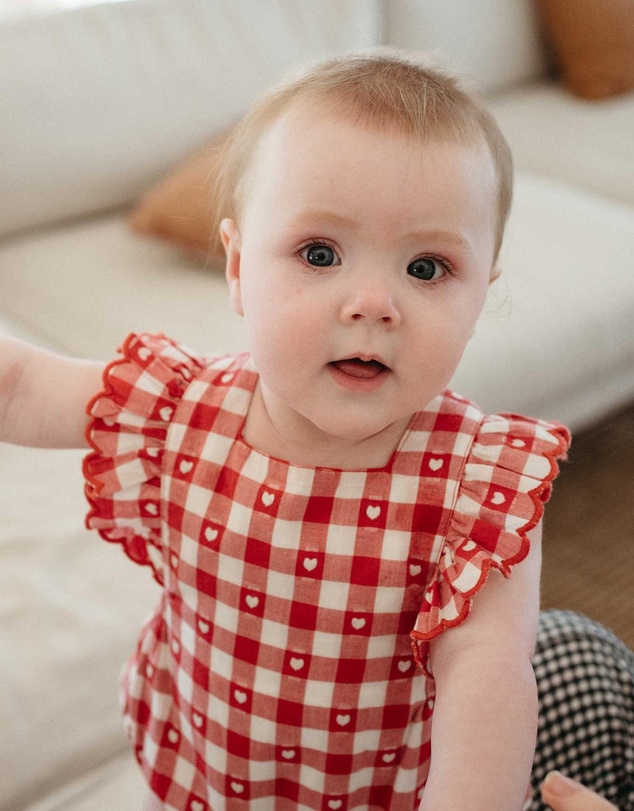 Purebaby - Gingham Overall Bodysuit Christmas -Kids-Babies
