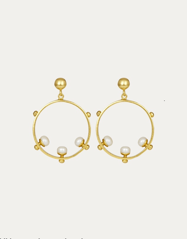 Ottoman Hands - Aristea Pearl and Gold Bead Hoop Earrings