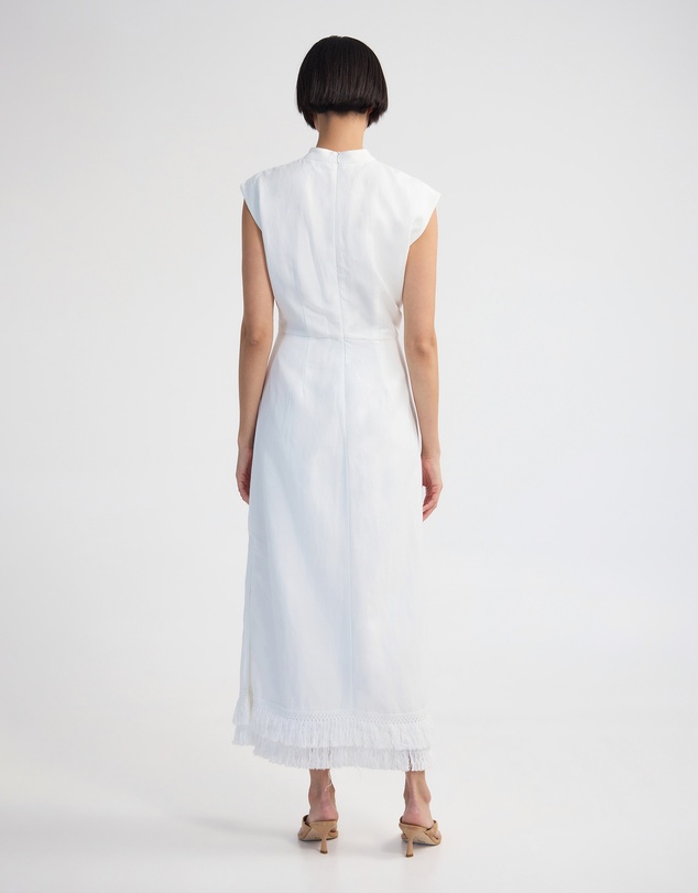 Oxford - Ingrid Fringe Trim Linen Blend Dress