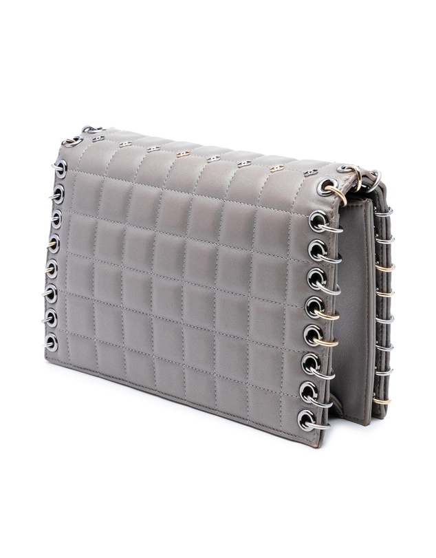 Pre-Loved by Azura Reborn - Pre-Loved Small Lambskin Chocolate Bar CC Piercing Studded Chain Flap