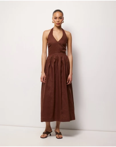 AERE - Esme Halter Linen Midi Dress