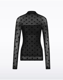 Carla Zampatti - Black Mesh Spot Long Sleeve Top