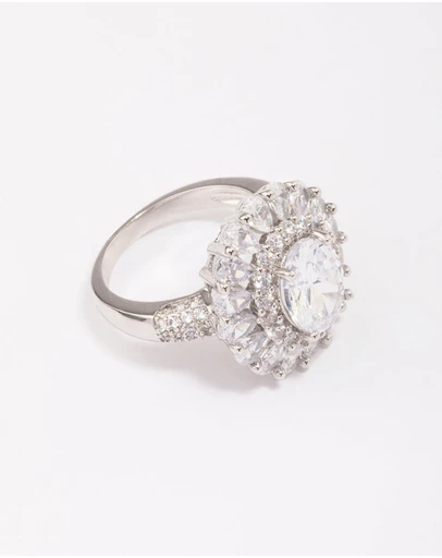 Lovisa - Silver Glistening Cubic Zirconia Oval Cocktail Ring