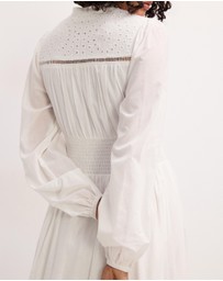 The Fated - Shirred Waist Broderie Hem Midi Dress