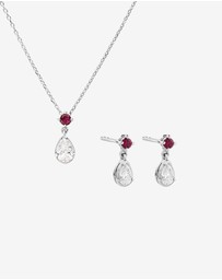 Michael Hill - 0.74 Carat TDW Pear Laboratory-Grown Diamond & Created Ruby Pendant and Earring Gift Set in Silver