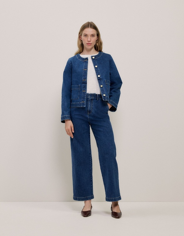 Trenery - Denim High Rise Tailored Pant in Mid Blue