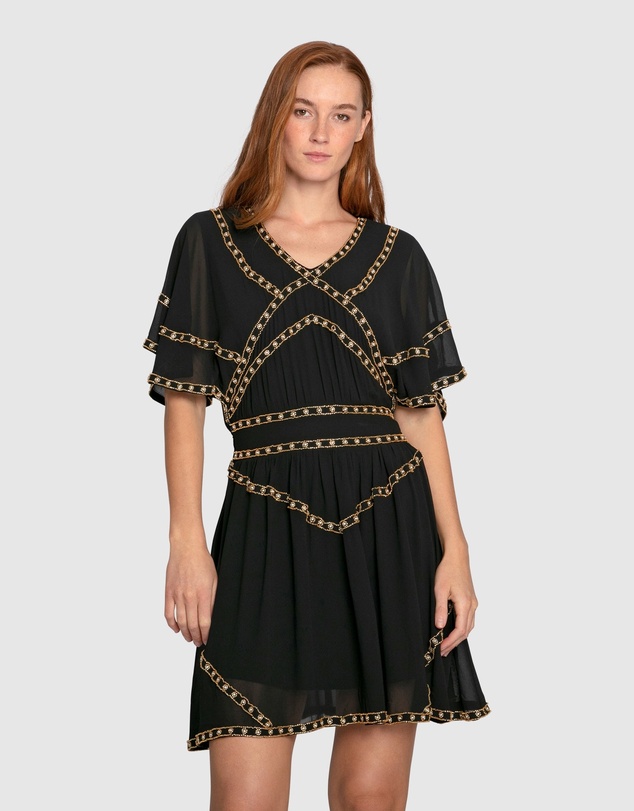 Belle & Bloom - Golden Mark Beaded Trim Mini Dress
