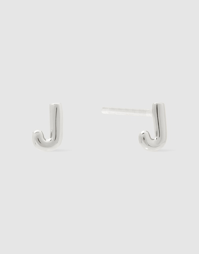 Wanderlust + Co - Alphabet Bubble Silver Stud Earrings - Letter J