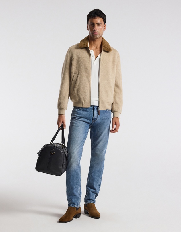 Calibre - Sherpa Collar Wool Bomber Jacket Neutral