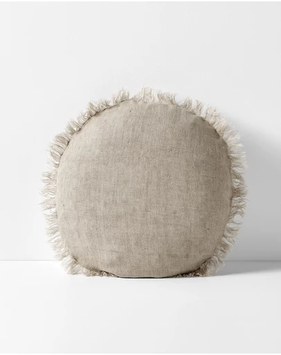 Aura Home - Vintage Linen Fringe Round Cushion