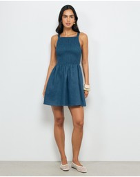 AERE - Mia Shirred Linen Mini Dress