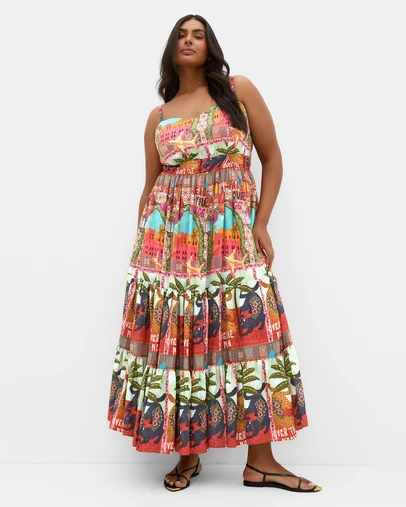City Chic - Plus size Karina Paradise Print Maxi Dress - terracotta