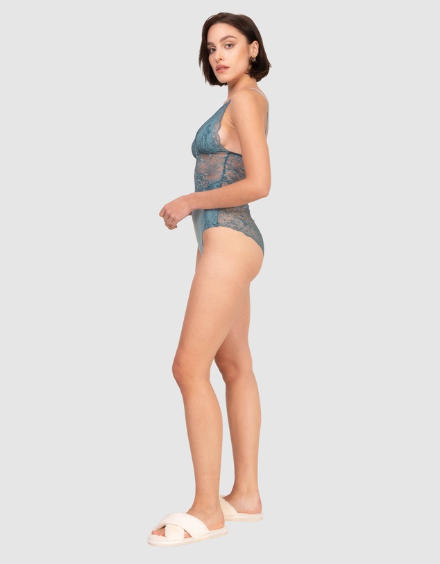 Oh!Zuza - V Neck Sheer Floral Lace Bodysuit