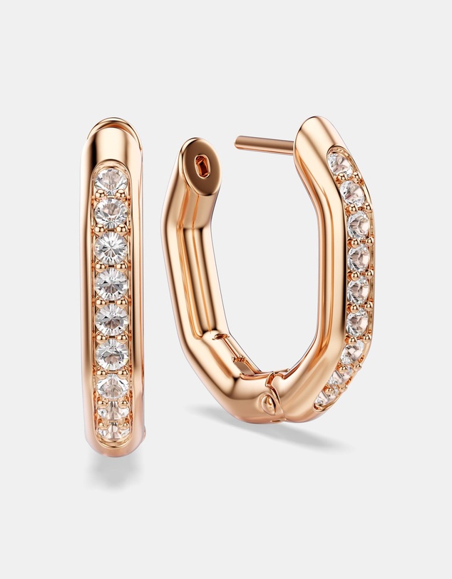 Swarovski - Dextera hoop earrings, Octagon shape, Round cut, Small, White, Rose gold-tone plated