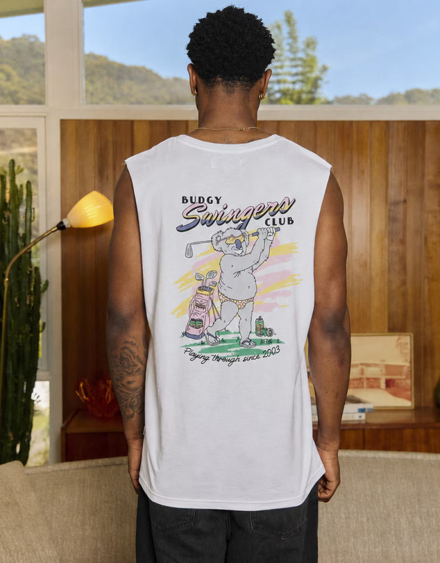 Budgy Smuggler - White Singlet with Swingers Club