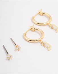 Lovisa - Gold Plated Brass Cubic Zirconia Baguette Hoop Earring 3-Pack