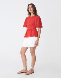 Forcast - Jade Linen Peplum Top