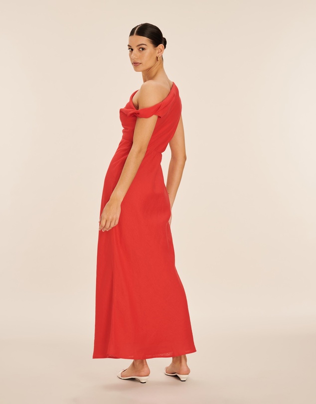AERE - Fia Linen Draped Off Shoulder Maxi Dress