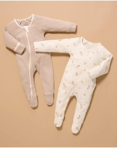 Purebaby - 2 Pack Zip Growsuit-Babies