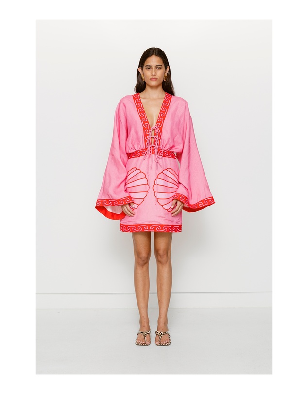 The Wolf Gang - Concha Long Sleeve Mini Dress - Candy Shell