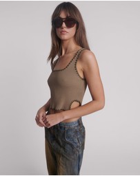 ONE TEASPOON - Knitted Scallop Tank Top - Khaki