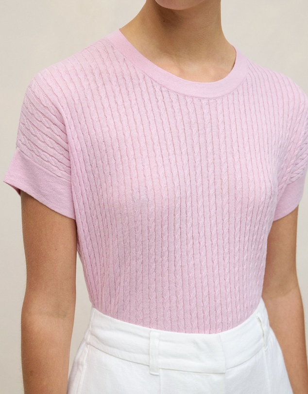 Trenery - Linen Cotton Cable Knit T-shirt in Soft Lilac