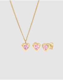 Elli Jewelry - Jewelry Set Chain Plug Heart Cubic Zirconia Pink 925 Silver Gold Plated