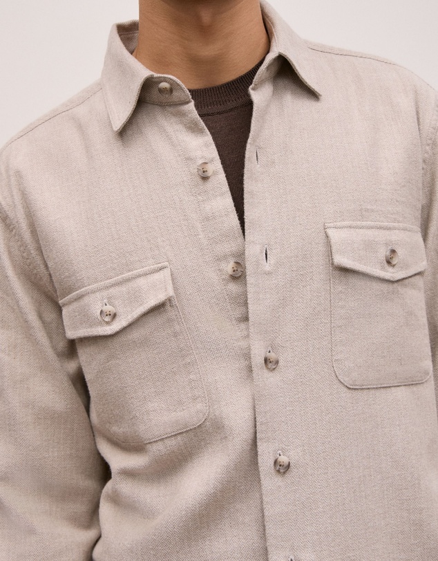Trenery - Brushed Herringbone Overshirt in Putty