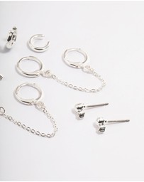 Lovisa - Silver Diamante Huggie Chain Earrings 5-Pack