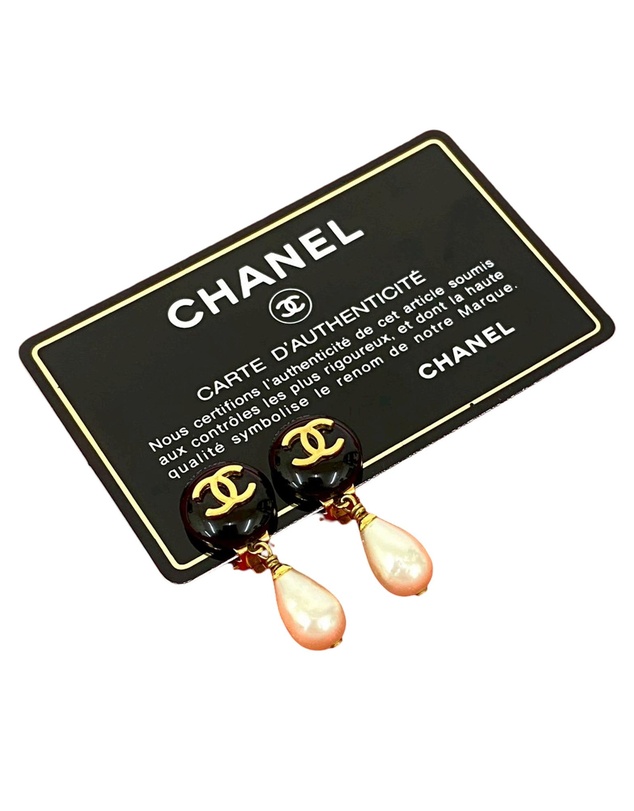 Pre-Loved by Azura Reborn - Pre-Loved CC Gold Plated Resin and Faux Pearl Drop Clip On Earrings