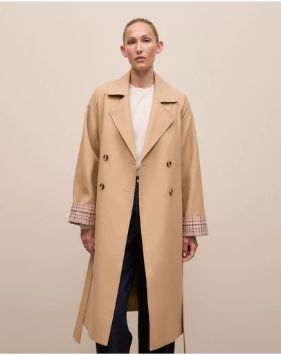 Trenery - Cotton Twill Cuff Detail Trench Coat in Tan