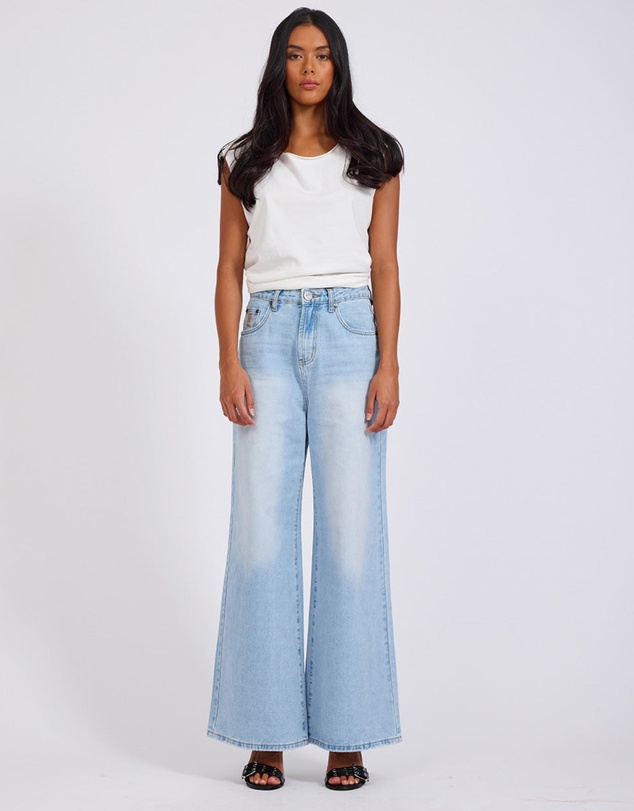 ONE TEASPOON - Love Machines Mid Waist Super Wide Leg Heartless Denim Jeans - Blue