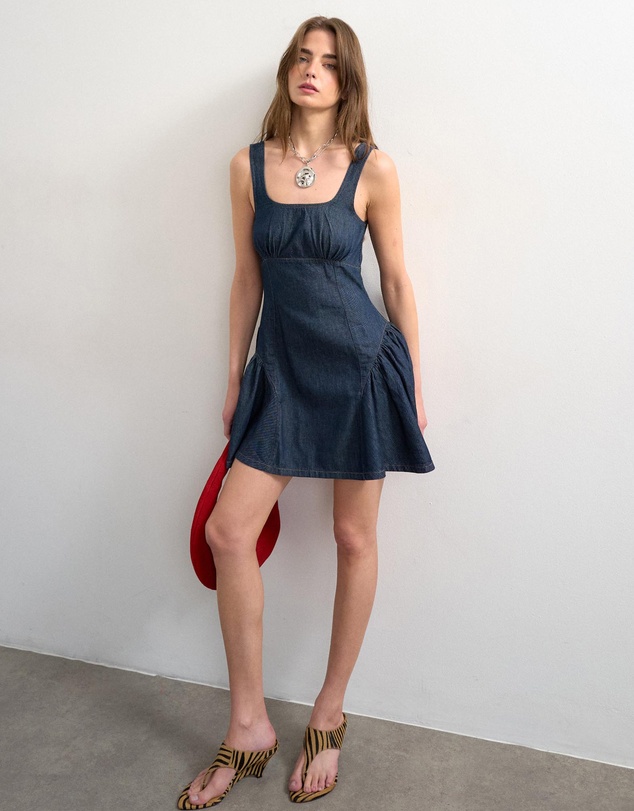 TOPSHOP - Eva Denim Peplum Hem Mini Dress