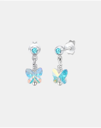 Elli Jewelry - Crystal Butterfly Kids Stud Earrings in 925 Silver