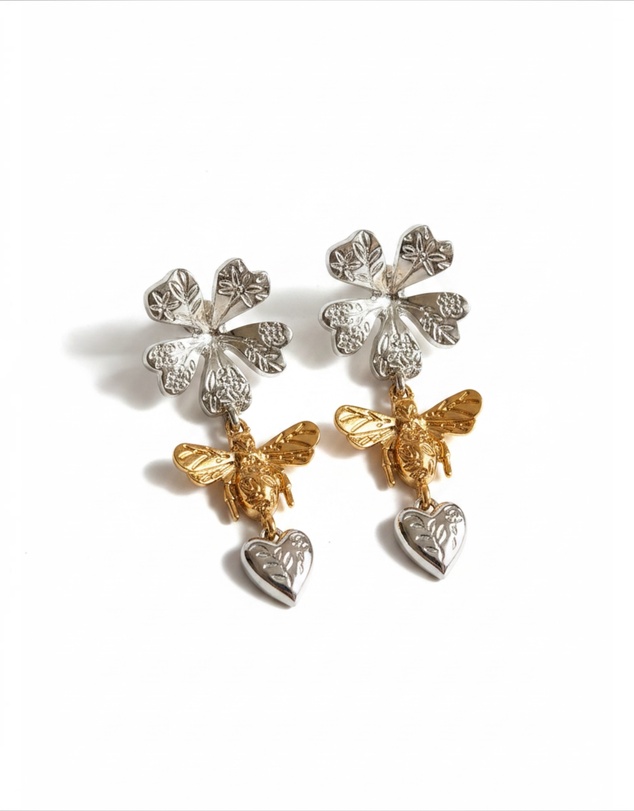 Mossée - Colette Vintage Bee & Heart Drop Earrings