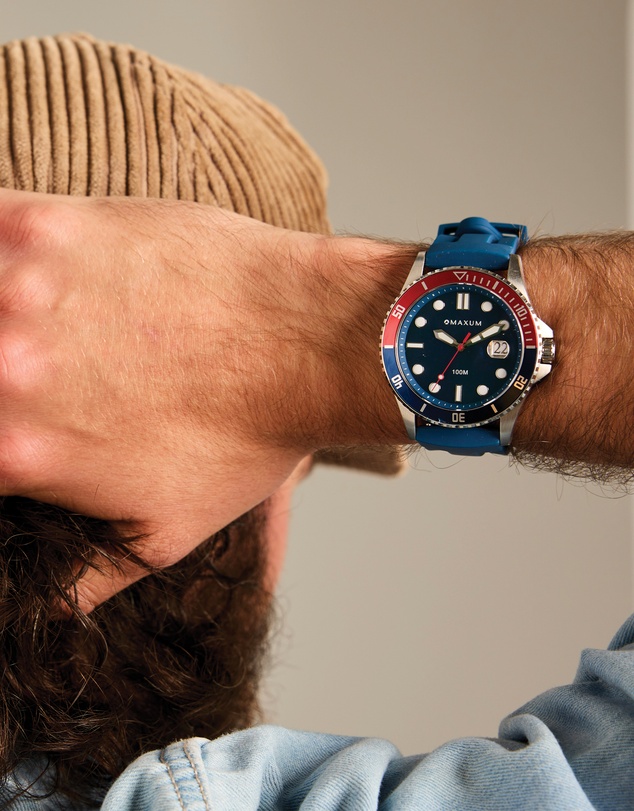 Maxum - Prince Blue Dial & Blue Silicone Band & Silver Tone Case