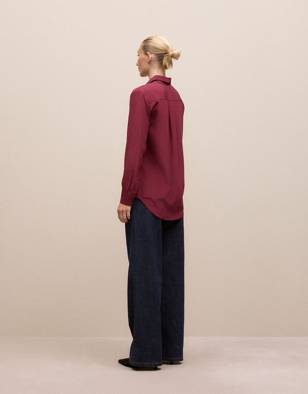 Trenery - Silk Concealed Placket Shirt in Red Mahogany