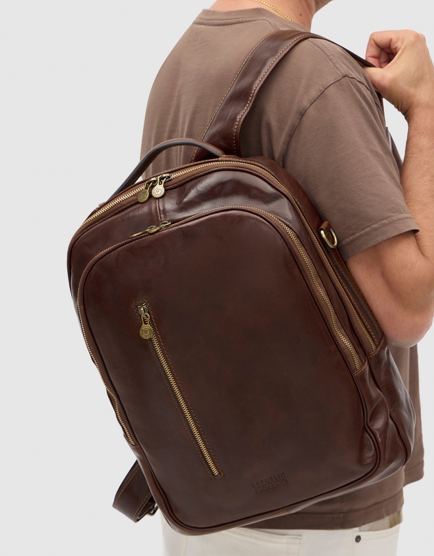 Republic of Florence - The Belfast Brown Laptop Backpack