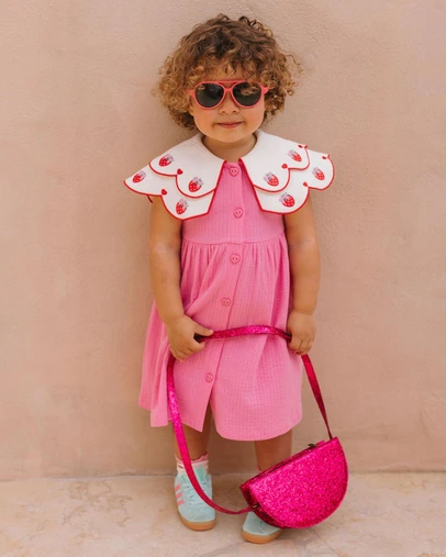 Huxbaby - Berry Sweet Seersucker Emb Collar Dress - ICONIC EXCLUSIVE - Babies-Teens
