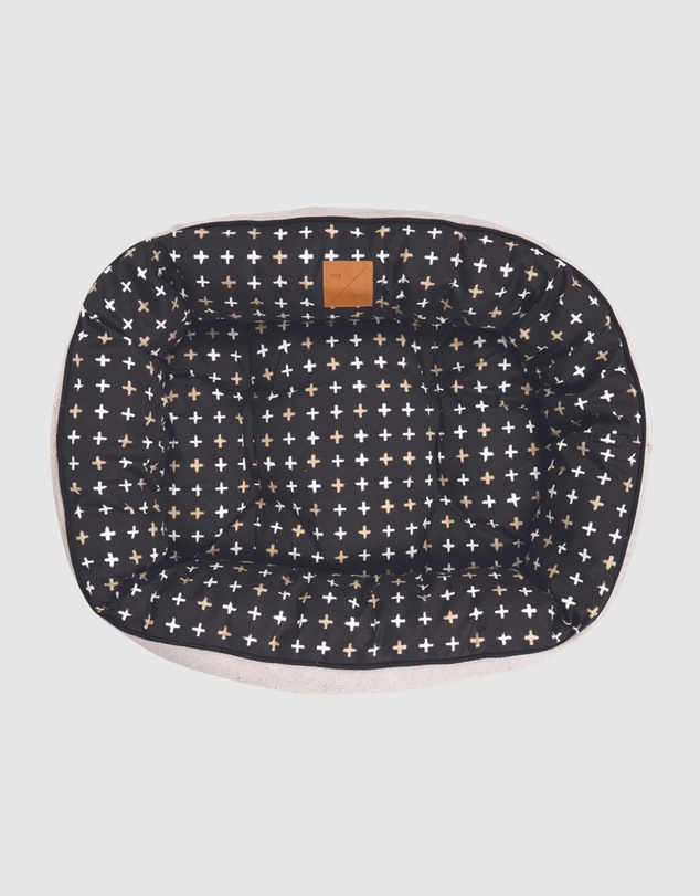 Mog & Bone - 4 Seasons Reversible Circular Dog Bed - Black Metallic Cross Print