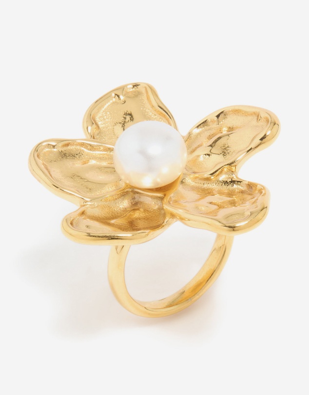 Lovisa - Waterproof Gold Plated Stainless Steel Large Flower Pearl Ring
