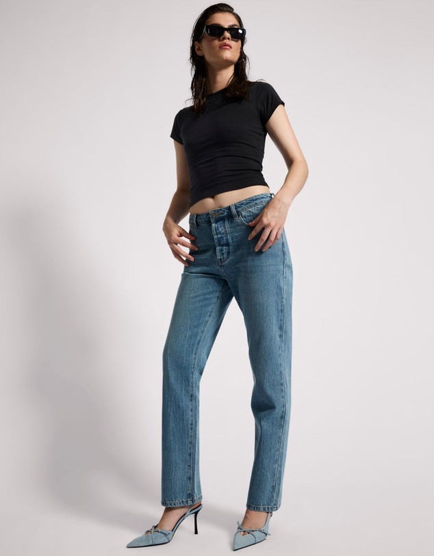 ONE TEASPOON - Austins Mid Waist Relaxed Straight Leg Jeans - Blue Crush