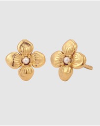 Elli Jewelry - Earrings Stud Pearl Flower 925 Sterling Silver Gold-Plated
