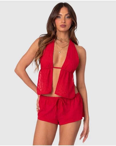 EDIKTED - Cayenne Eyelet Split Front Top