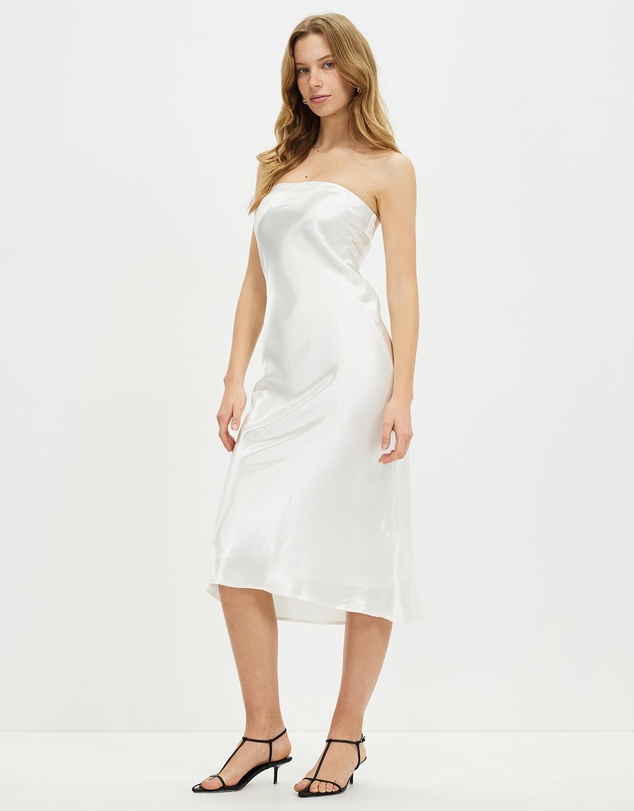 Third Form - Satin Tie Back Strapless Midi Dress