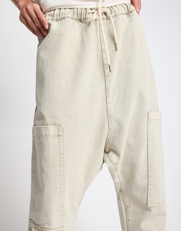 ONE TEASPOON - Isla Low Waist Drawstring Harem Denim Jeans - Antique Khaki